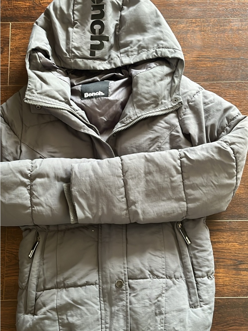 Bench Hooded Light Gray Quilted Puffer Jacket